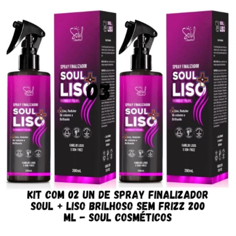 Kit com 02 Un de Spray Finalizador Soul + Liso Brilhoso Sem Frizz 200ml - Soul cosmeticos