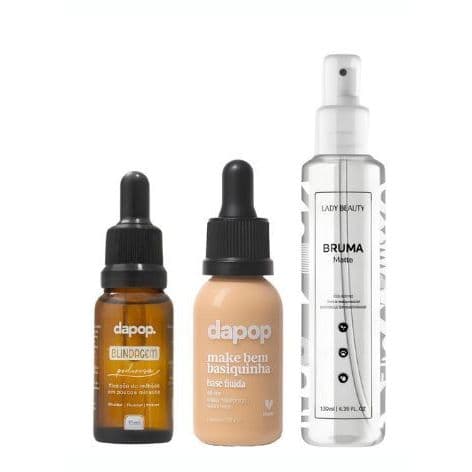 Kit Bruma Fixadora Matte Lady Beauty + Blindagem Poderosa 15ml + Base Fluída Make Basiquinha Dapop