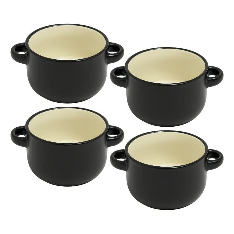Conjunto 4 Ramekin Cocottes Panelinha Alça Cerâmica Forno porcelana