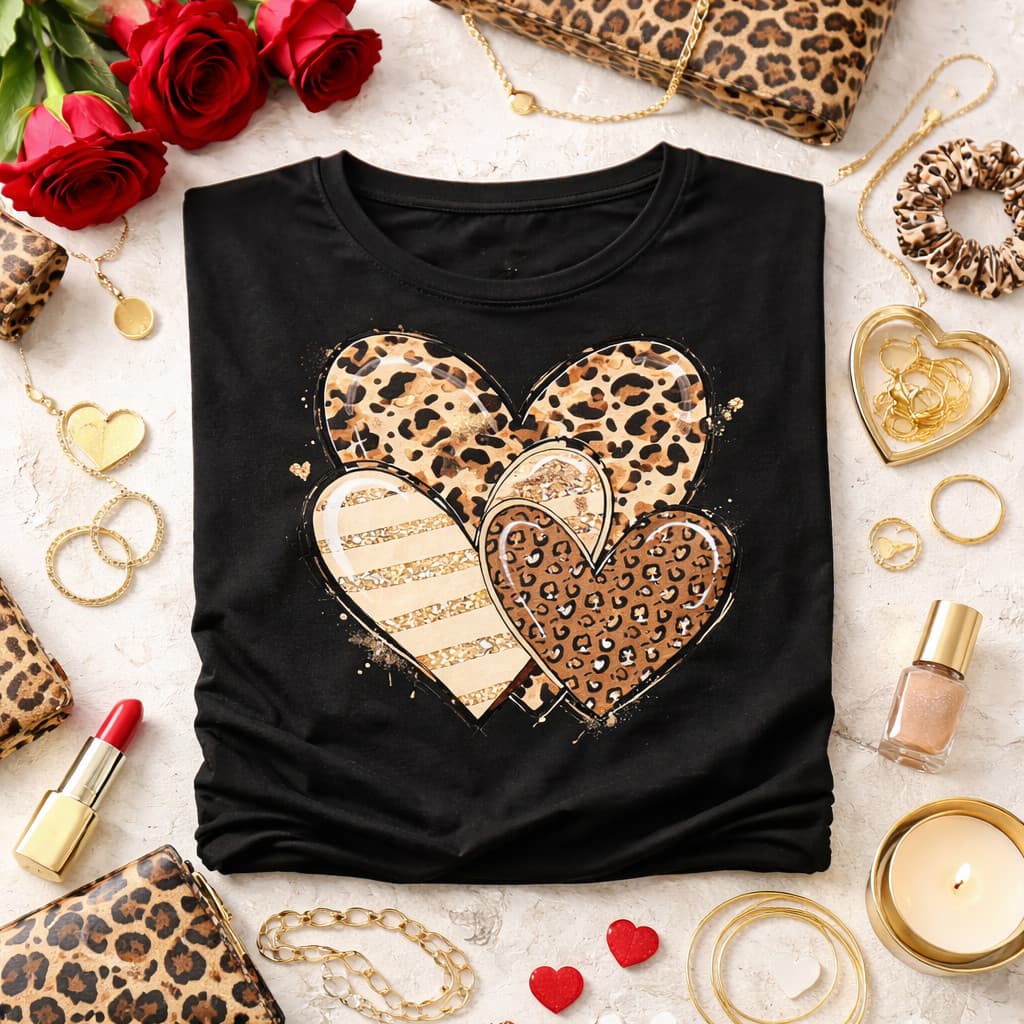 Camiseta Feminina Estampa De Coração Amor Onça Apaixonado
