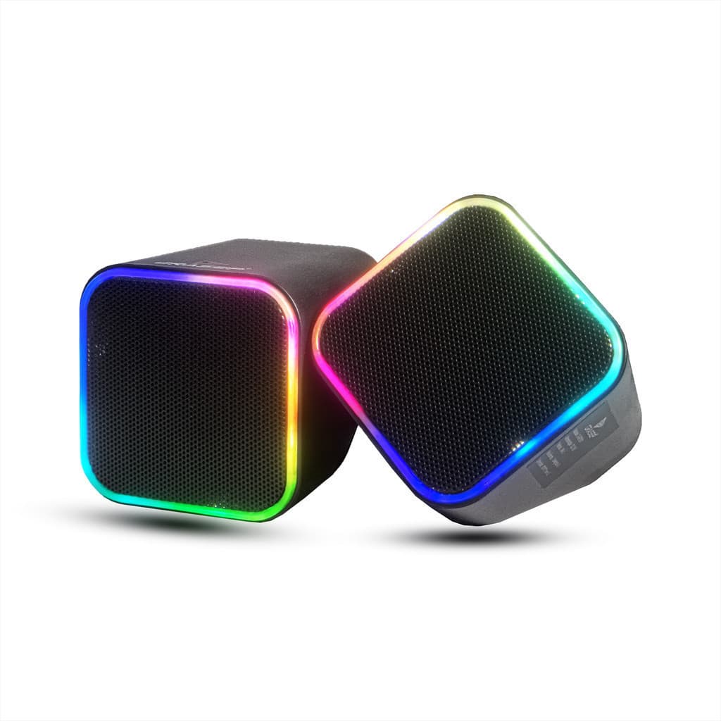 Caixa de Som RGB Estéreo 2.0 6W RMS USB e P2 Plug&Play Som Nítido e Graves Potentes para PC e Notebook LED