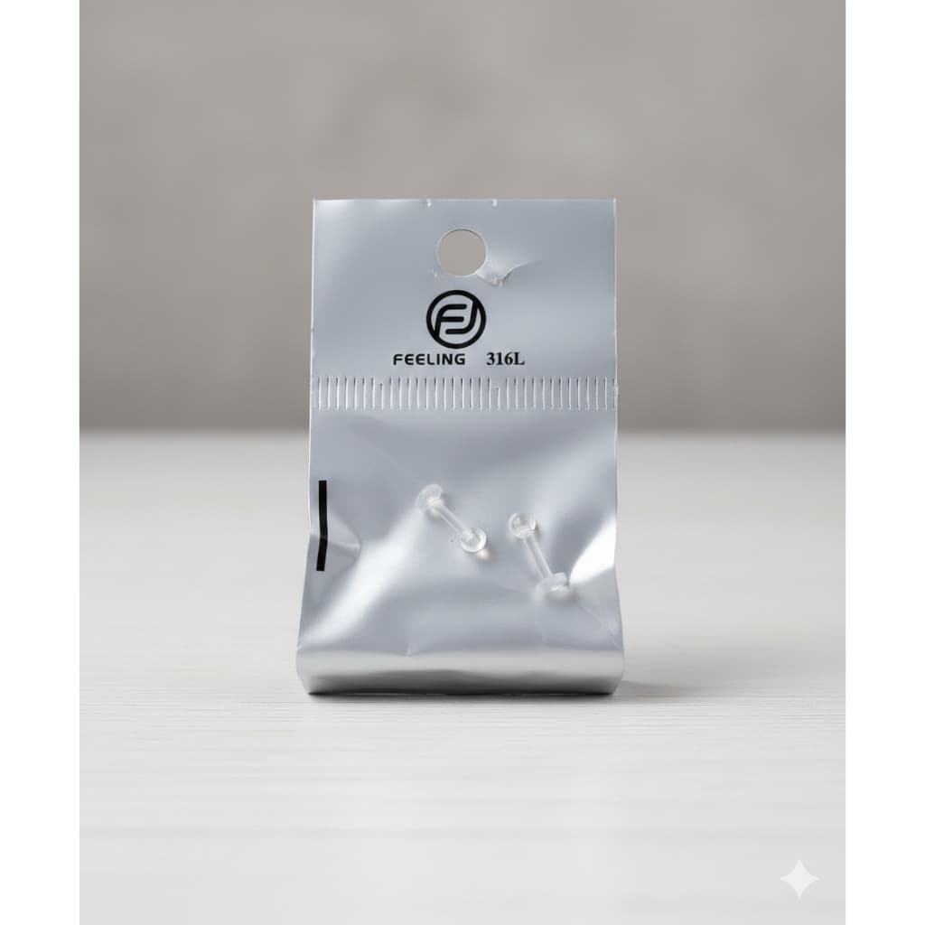 Kit 2 Piercing Labret Retentor Transparente Flexível Bioflex