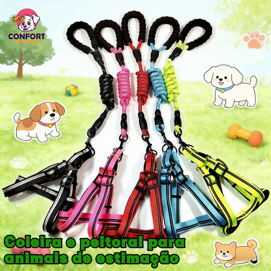 Colete de Peito para Cães com Guia Refletiva/Guia de Cães com Absorção de Choque/Guia de Cães Ajustável com Almofada