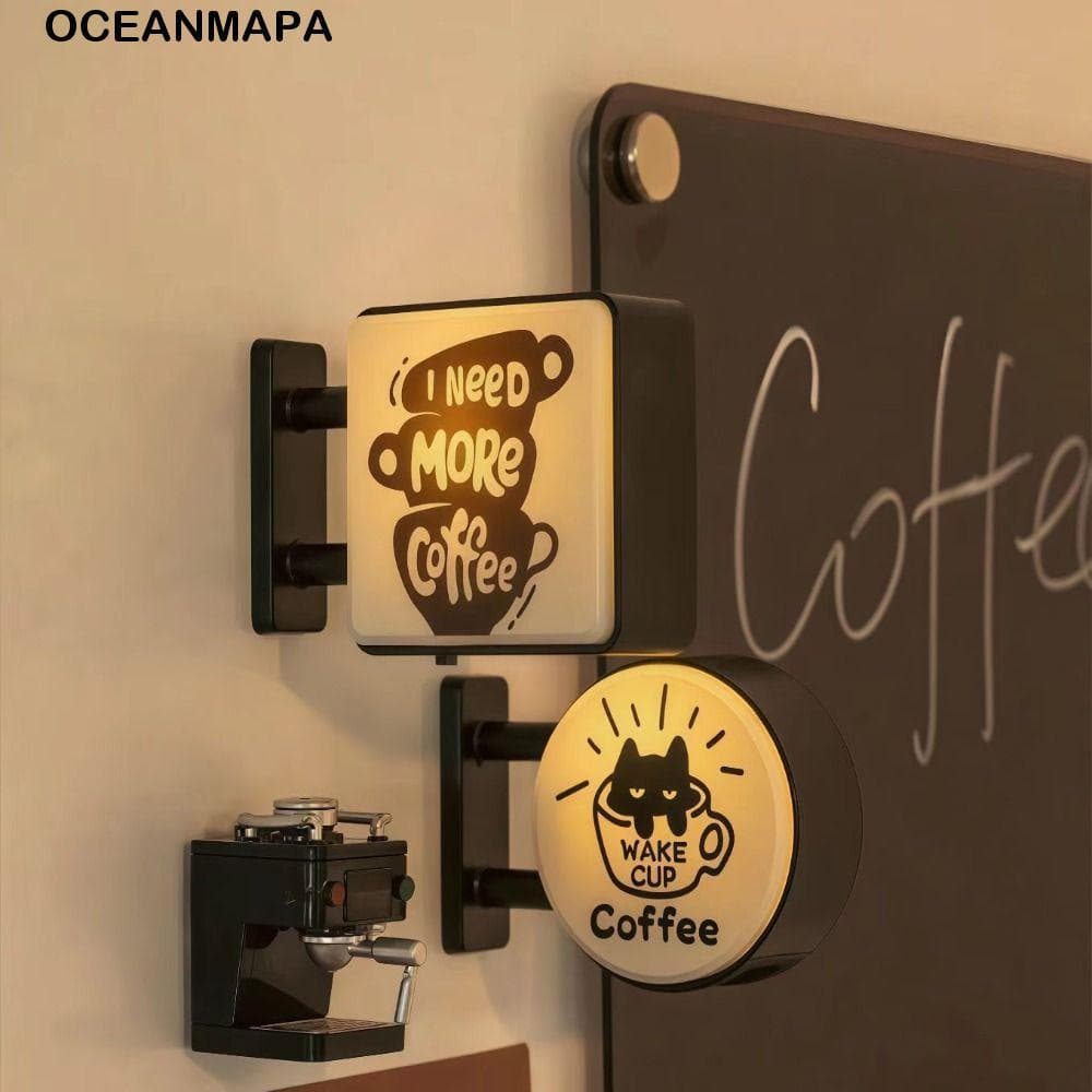 Sinal De Luz De Canto De Café OCEANMAPA , Geladeira Brilhante Estilo Retrô Com Suave , Atmosfera Criativa