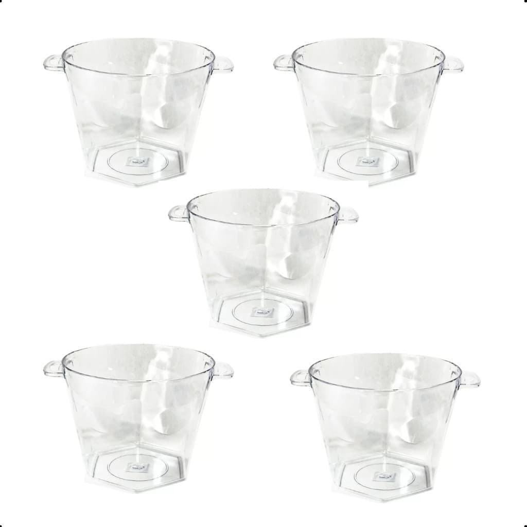 Kit 5 Baldes de Gelo 5L Champanheira Acrílico com Alça Festa Bebidas Vinho Cerveja