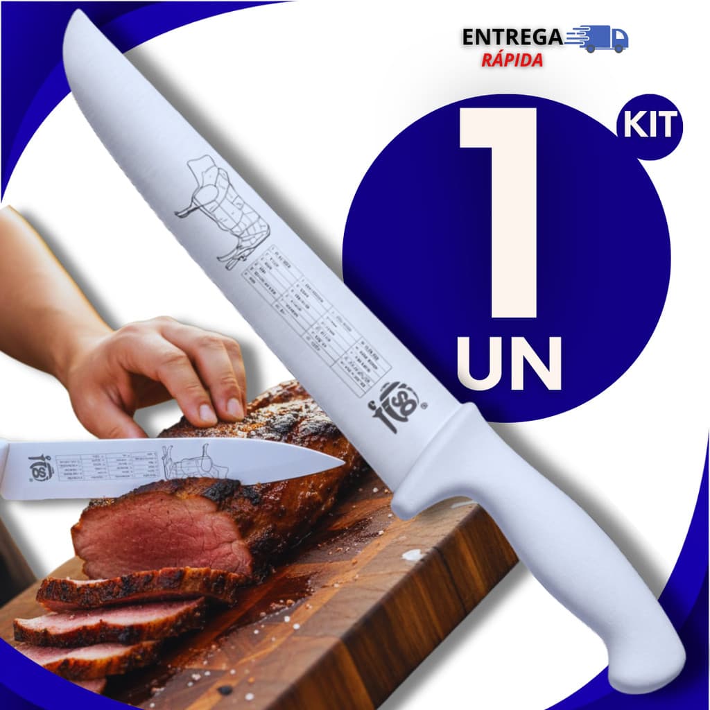 Faca Carne Chef Aço Cabo Branco 10" Profissional Churrasco Entre as melhores facas de cozinha Premium Utilidades