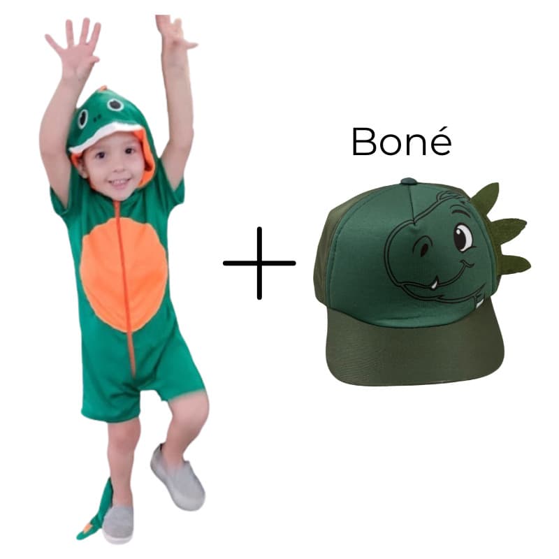 Fantasia Dinossauro Infantil Crianca + BONÉ de DINOSSAURO