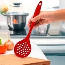 Escumadeira Silicone Fritura Pegador Talheres Batata Concha Presente Casa Escorrer Oleo Achadinhos
