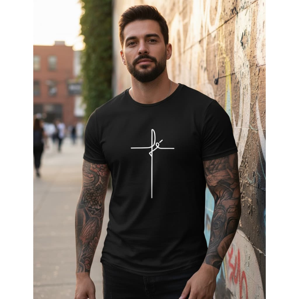 Camiseta Masculina Fé Confortável Gola Rendonda Camisa 100% Algodão Casual Premium