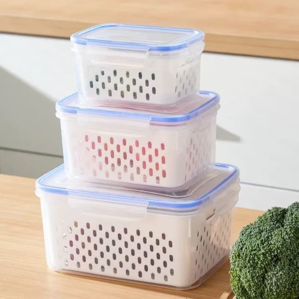 Kit 3 Potes Herméticos Organizadores com Tampa Para Geladeira Cozinha Alimentos Empilháveis