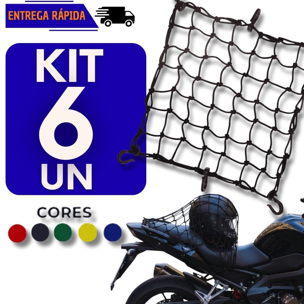 Kit 6 Rede Aranha Elástica Para Capacete Moto Bagageiro Alta Resistência Redinha Acessório