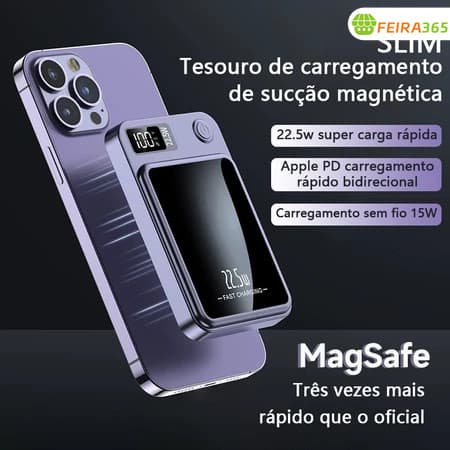 Power Bank MagSafe 10000mAh com Display, Carregamento por Indução Rápida para iPhone e Android