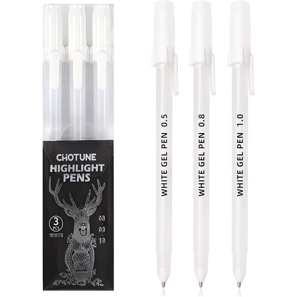 Canetas Gel Brancas, Pacote com 3 Tamanhos de Ponta, Fina 0,5mm/Média 0,8mm/Grossa 1,0mm, Caneta de Tinta Branca para Ar