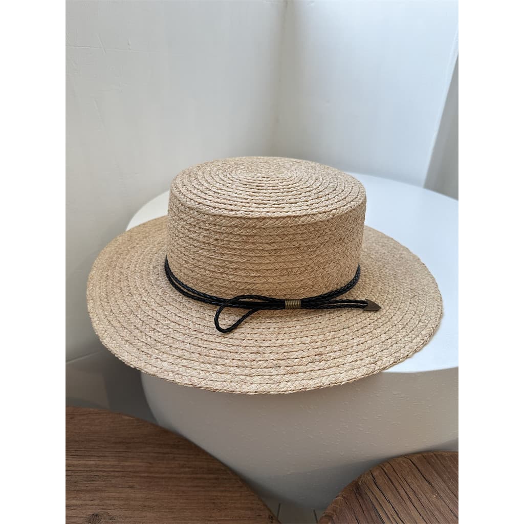 Chapéu de palha de aba plana de ráfia feminino verão chapéu de palha de aba plana All-Match moda aba de palha praia féri