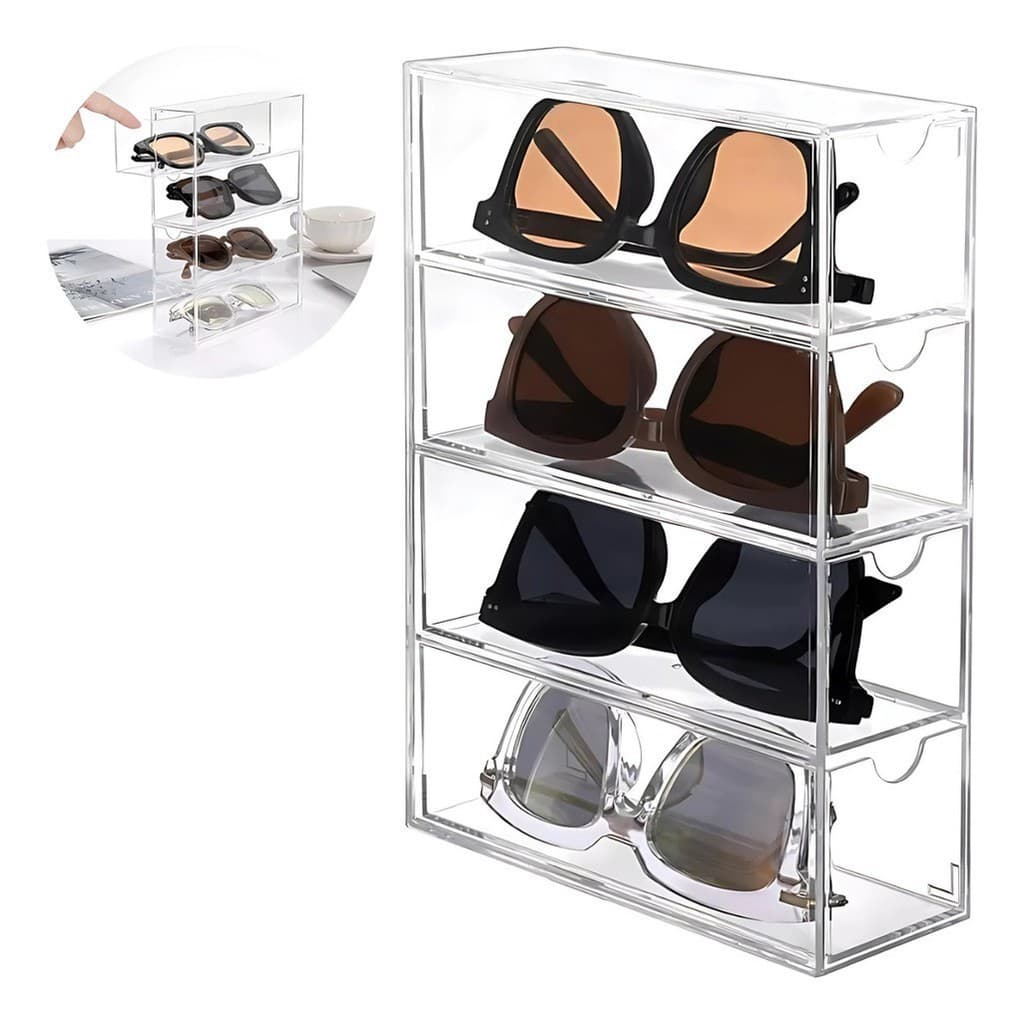 4 Camadas Caixa de Armazenamento de Mesa Estilo Gaveta de Acrílico à Prova de Poeira