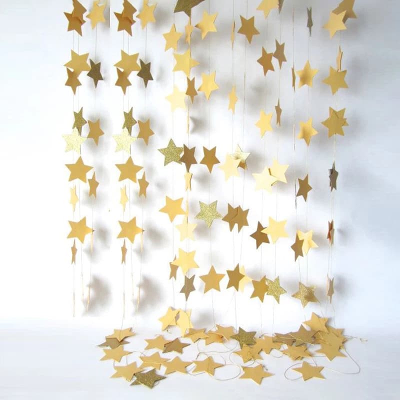 1 Peça 4M Ouro Glitter Estrela Guirlanda Banner Para Festa De Aniversário Casamento Natal Decoração De Parede De Quarto