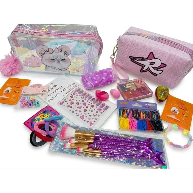 KIT MAQUIAGEM INFANTIL COM 14 INTENS + NECESSAIRE EMILY VICK  OU GATINHO HOLOGRÁFICO PARA MENINAS/MINI INFLUENCER