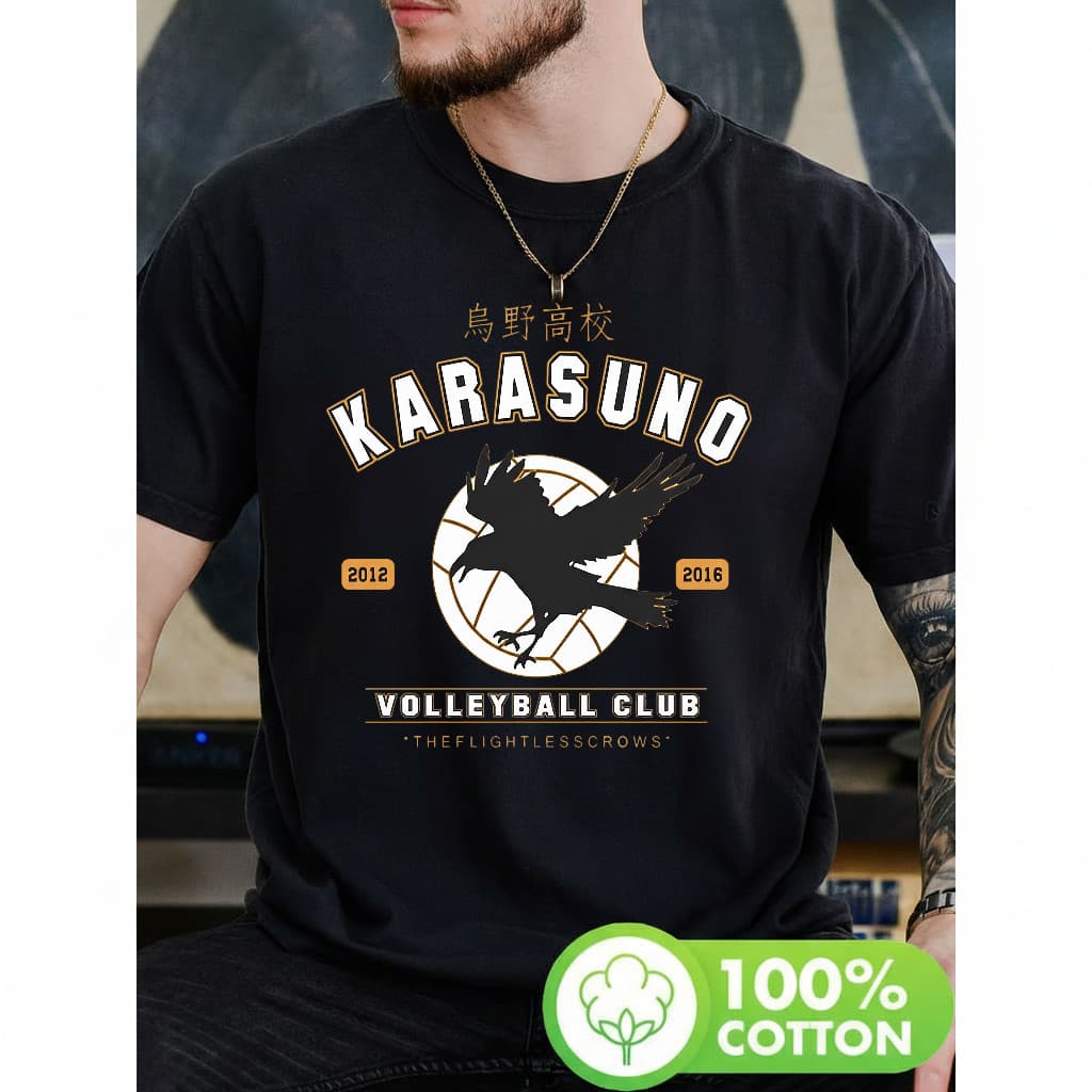 Camiseta Masculina Karasuno Volleyball Club corvo com bola de vôlei estilosa moderna atemporal esportiva