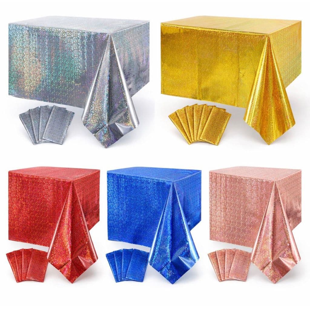 Toalha de Mesa Metalizada Holográfica 1,80x137cm Toalha Plástica para Mesa de Festas Aniversario Festa Neon Decoração