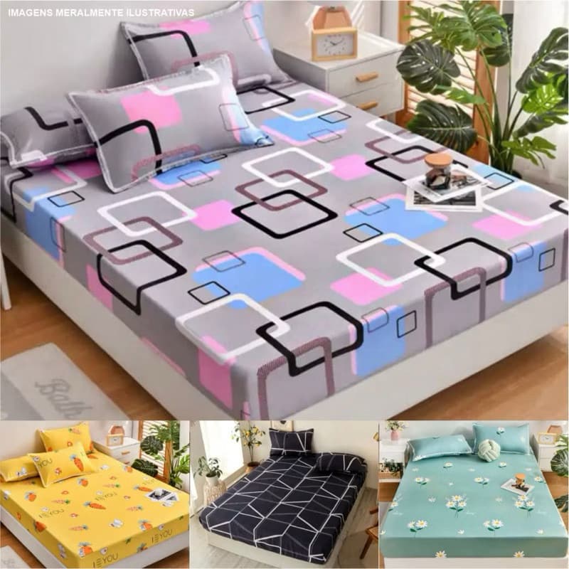 Jogo De Lençol Premium kit 3 Pçs Cama Casal Queen Solteiro Estampado Com Elástico