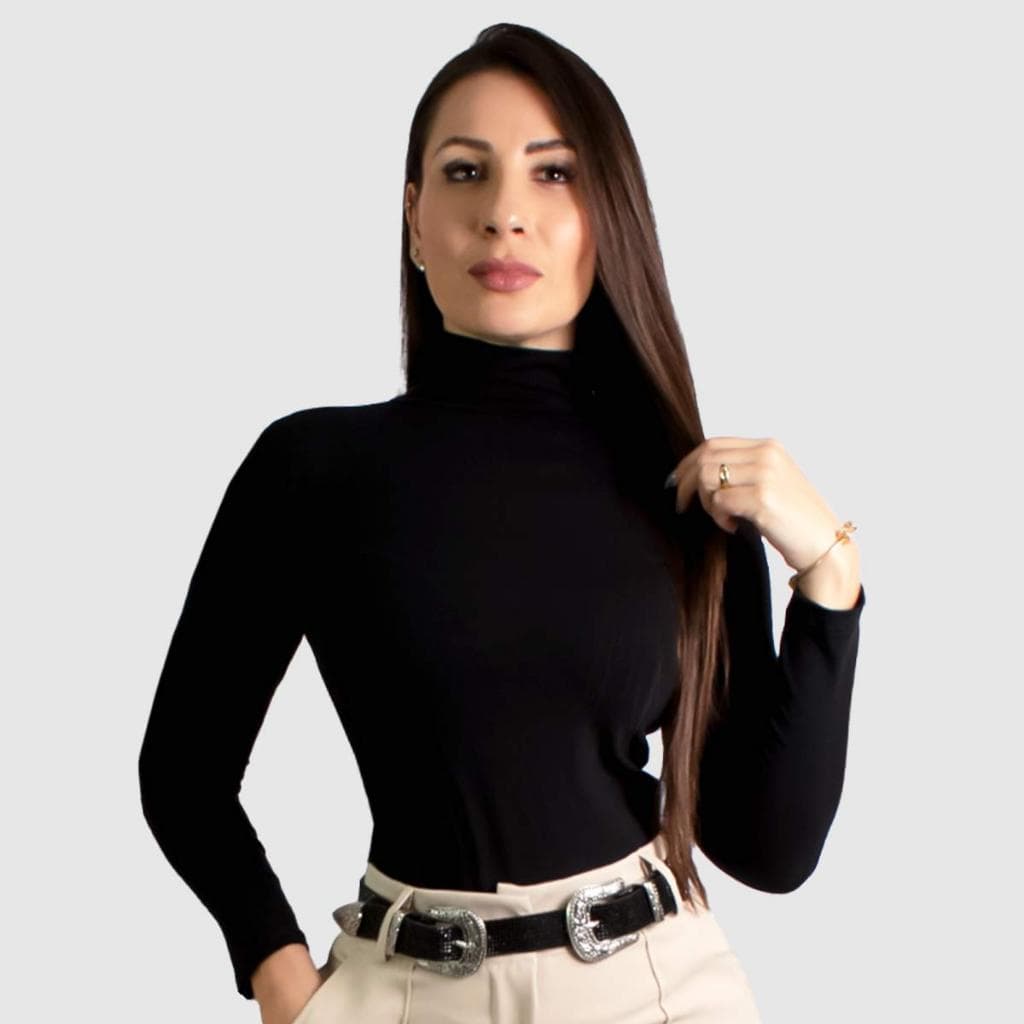 Blusa Feminina Gola Alta Cacharrel Manga Longa Blusa Segunda Pele Outono Inverno Blusinha