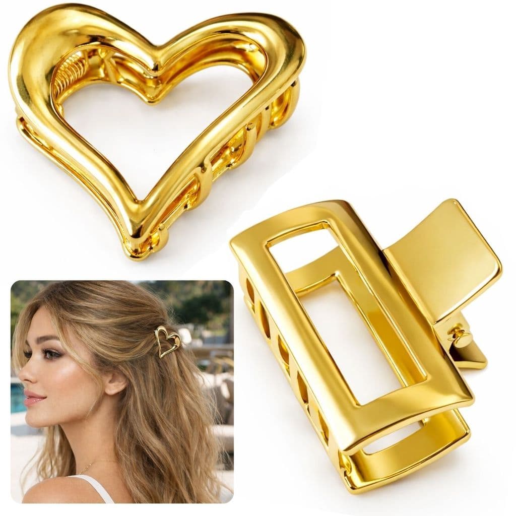 Presilha Cabelo Coração Metal Dourado 4cm Piranha Feminina Luxo