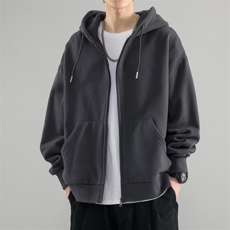 Jaqueta masculina outono inverno forro de lã Street Wear zíper Cardigan moletom com capuz estilo americano rufião bonito