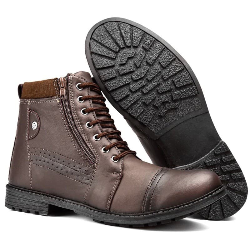 Bota Masculina Coturno Confortável Com Zíper Ideal Para Trabalho Botina de Couro Casual Cano Médio