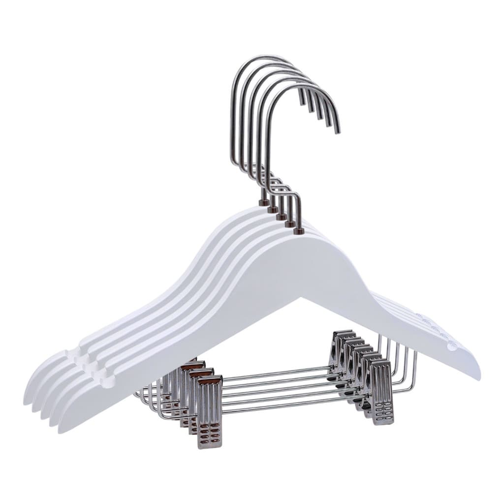 Kit 5 Cabide Branco Madeira Infantil Baby Presilha Luxo Prata