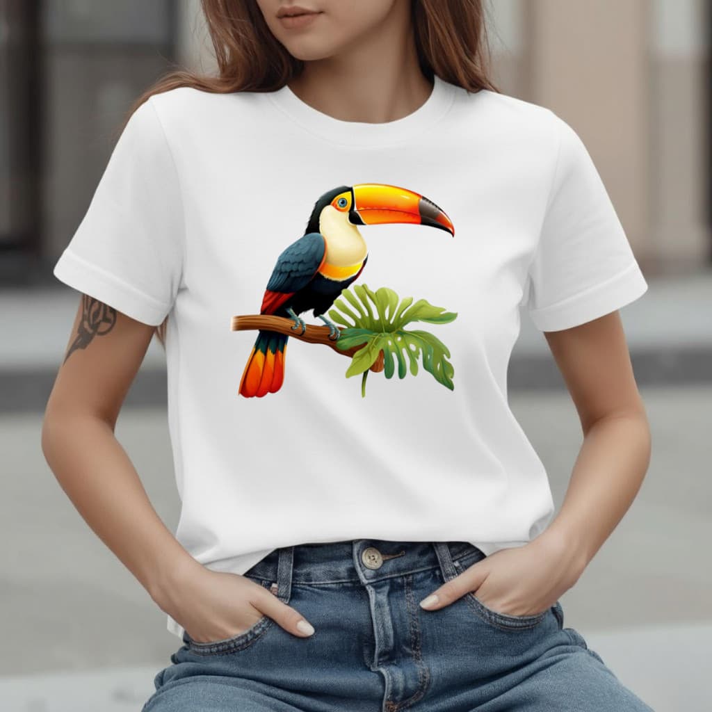 T-shirt Camiseta Feminina Estampa tucano Tropical Flores 100% Algodão 30.1 Tendência verão Blogueira