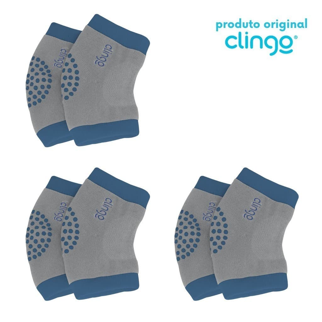 3 Pares de Joelheiras Infantil Antiderrapante Clingo Azul/Cinza - Bolinhas Antiderrapantes
