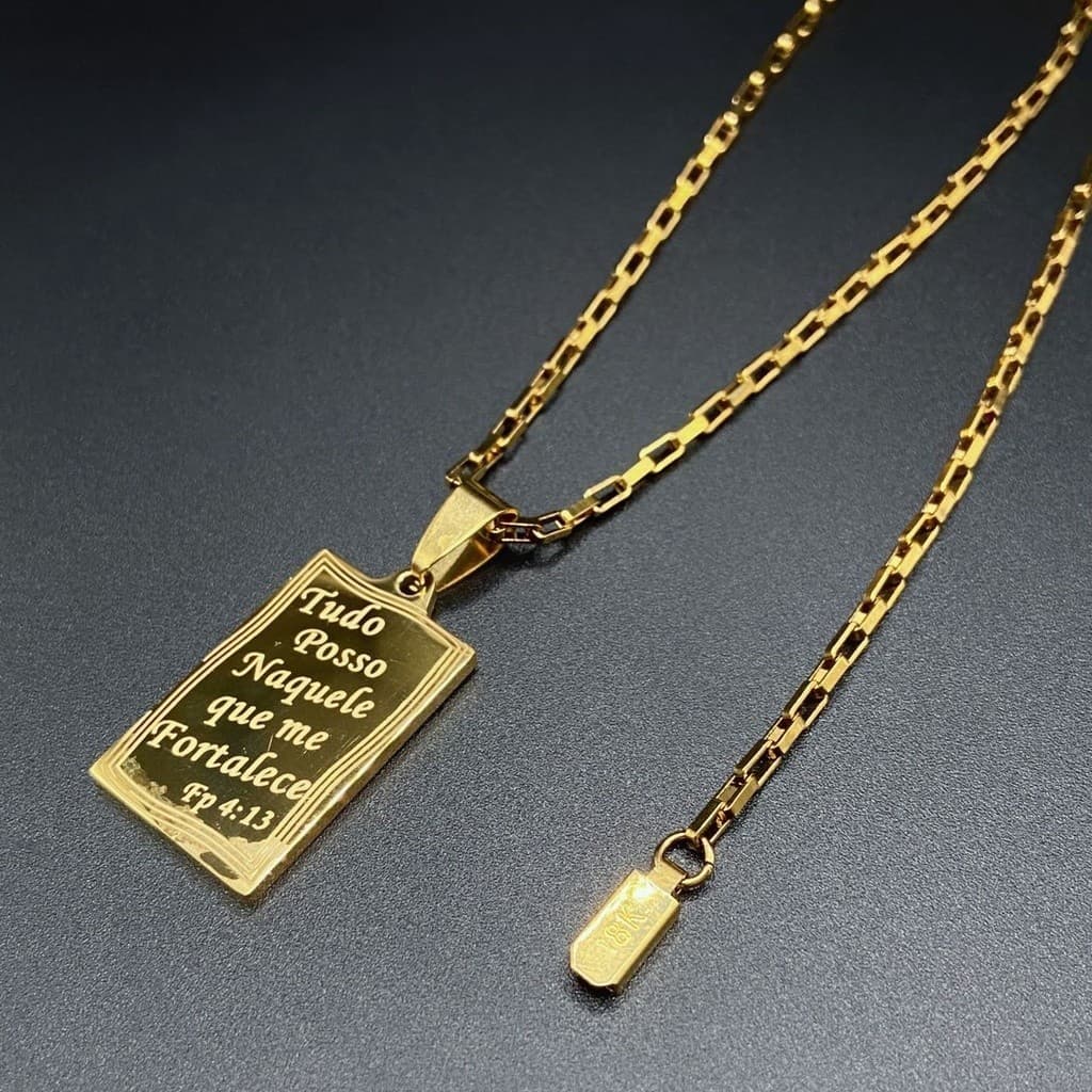 Corrente masculina cadeia de treliça aço inoxidável a 18k,Colar Fina com pingente de Tudo Poços