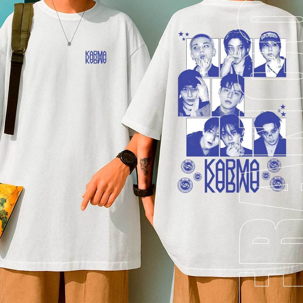 Camiseta Oversized Kpop Stray Kids Karma Banda Coreano Música Camisa Unissex 100% Algodão Premium