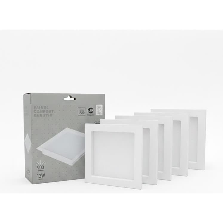 Kit 5 Painel LED Avant 12W Embutir Branco Neutro 4000K Quadrado Comfort