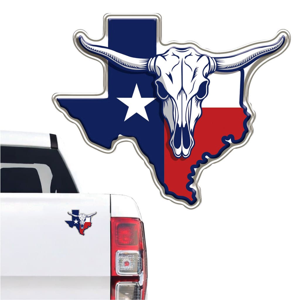 Adesivo Emblema Mapa Texas Longhorn Branco Resinado