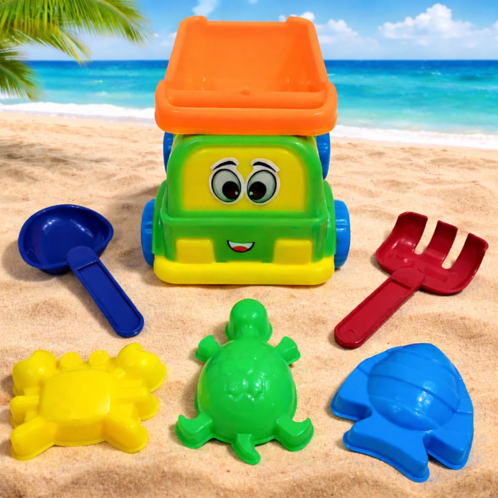 Mini Caminhão Basculante De Praia Com Pá Rastelo E Forminhas Brinquedo Infantil Caminhãozinho Areia
