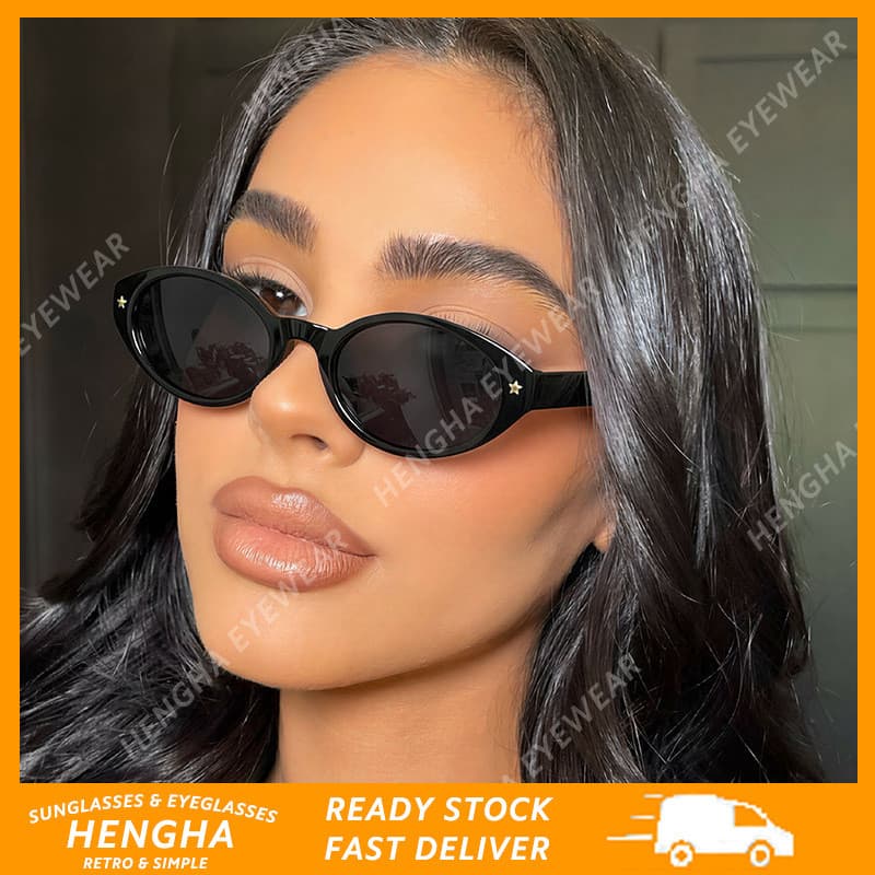 (HENGHA) Óculos De Sol Ovais Da Moda Para Homens E Mulheres – Design Vintage Com Enfeite De Estrela , Proteção UV