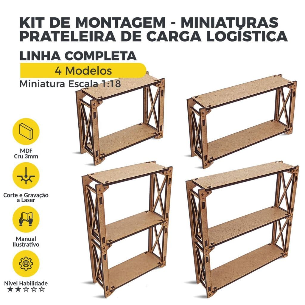 Kit Miniatura Logística Prateleira de Carga 4 Modelos Escala 1:18 Maquete Diorama Puzzle 3D
