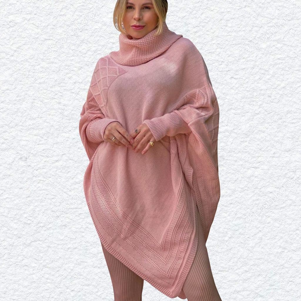Colete Tricô Grosso Casaco Poncho Plus Size Kimono Outono Inverno