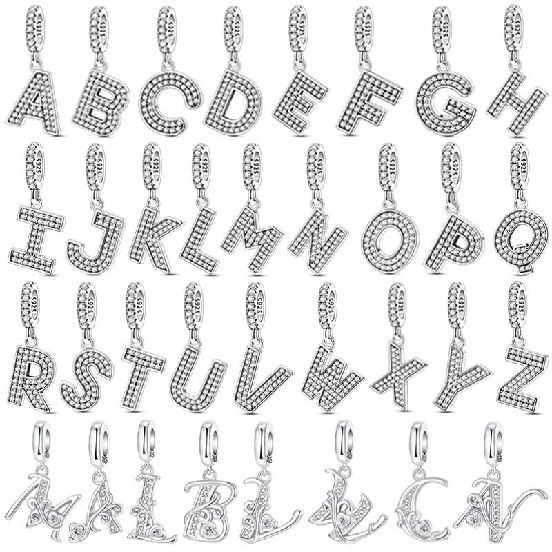 Encantos Original Berloque DIY Az Alfabeto Encantamentos Contas 925 Prata Em Relevo Zircão Amor Letras Equilíbrio Jóias