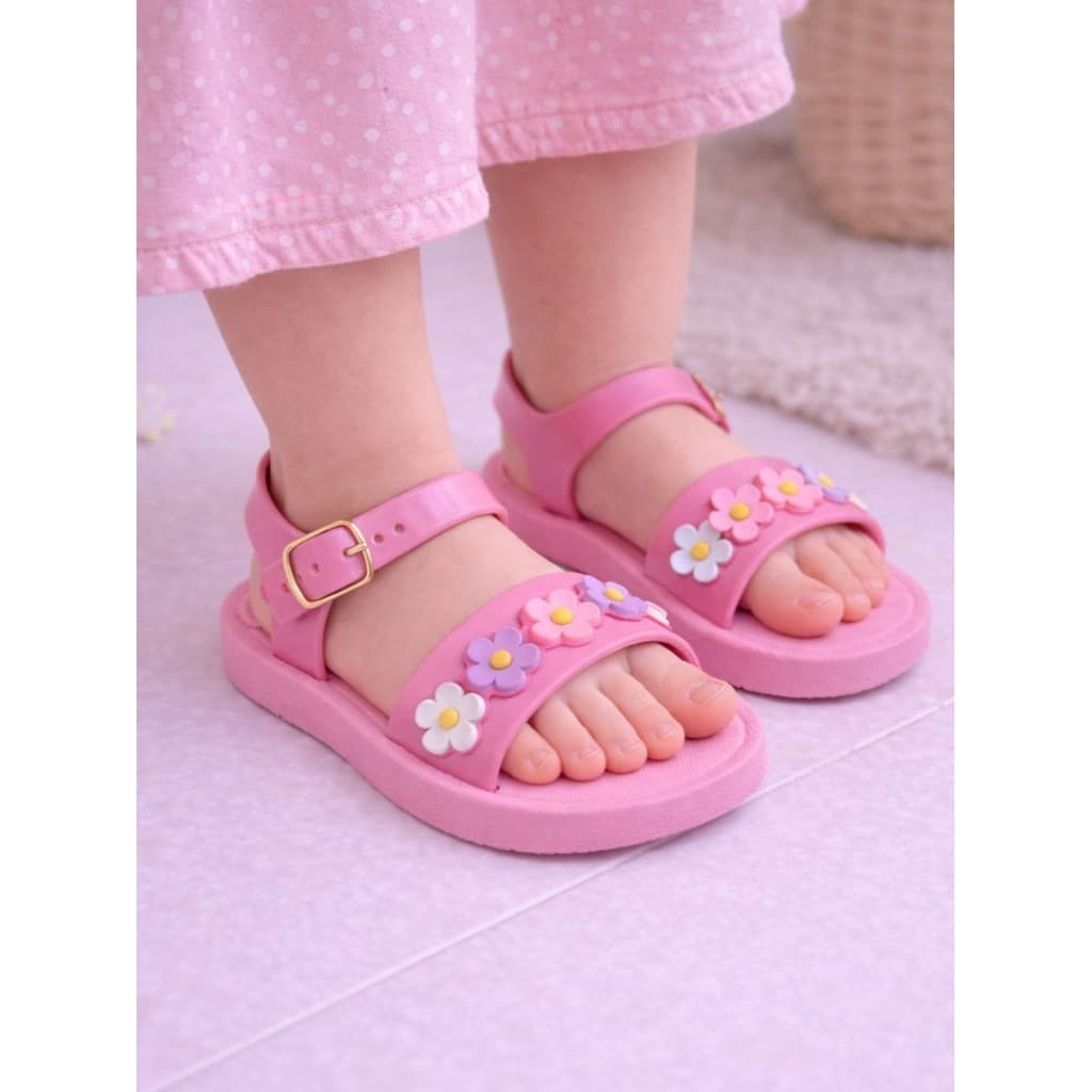 Sandália Infantil Baby Menina Feminina Floral Rosa Bebê Delicada