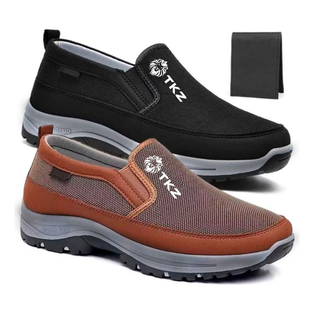Kit Mocassim Masculino Ortopédico Adventure Casual Leve Flexível Dia a Dia + Carteira Masculina