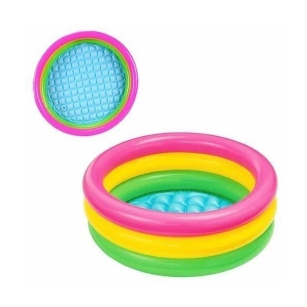 Piscina Inflável Infantil para Crianças Colorida 90x25cm com Fundo Acolchoado 140 Litros