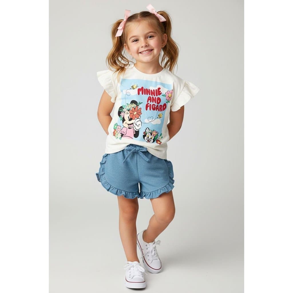 Conjunto Infantil Feminino Camiseta e Short Minnie