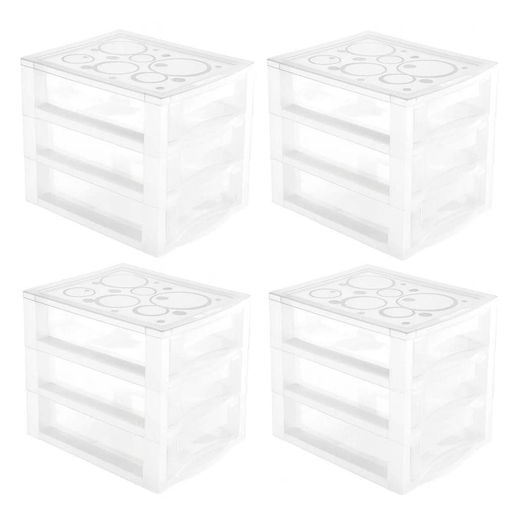 Kit 4 Gaveteiros Plásticos 3 Gavetas Ordene 16,5x13x13,5cm Porta Objetos Acessórios