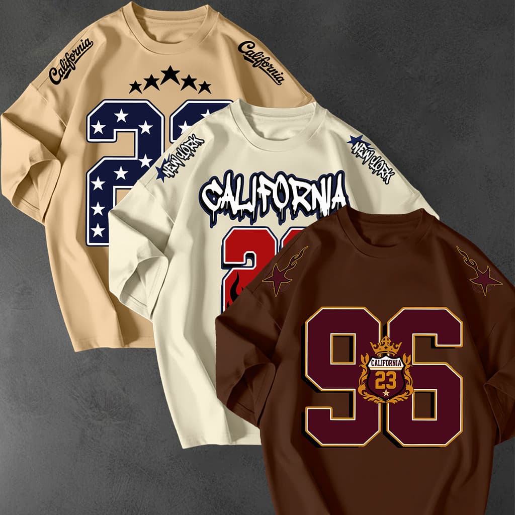 Kit 3 Camisetao Streetwear Oversized California 23 96 Estampada Unissex Fio 30.1 100 Algodao Casual
