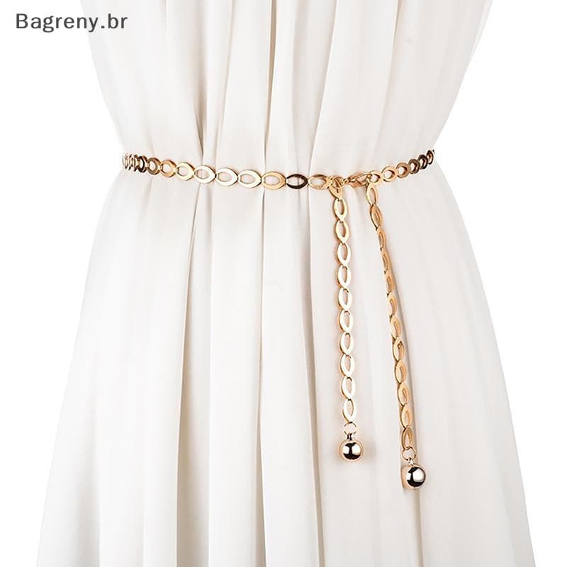 Cinto De Moda Feminino Bagreny Corrente Oca Esculpida Em Prata Retro Para Mulheres Metal Redondo Elegante BR
