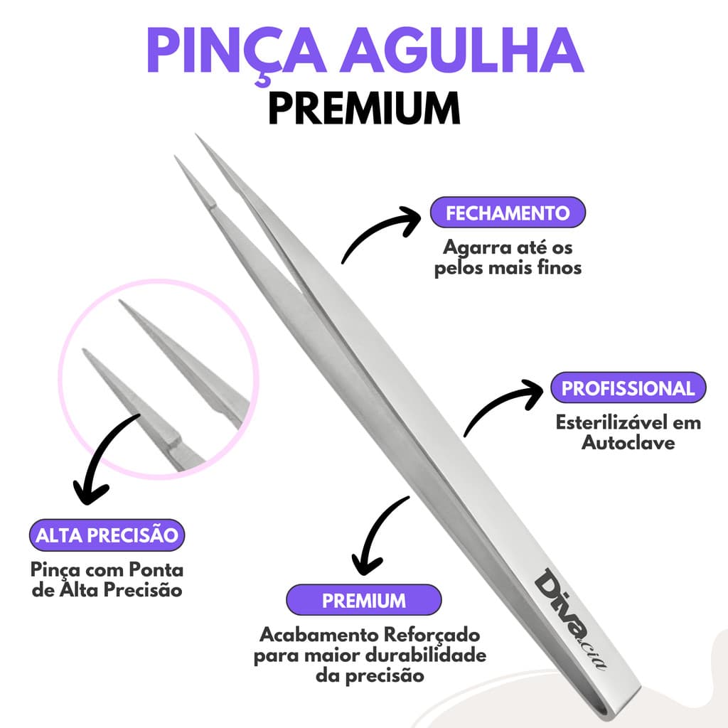 Pinça Sobrancelhas Agulha de Alta Precisão Design de Sobrancelhas Autoclavável