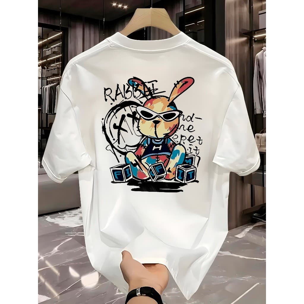 Camiseta Masculina Unissex 100% Algodão Rabbit Graffiti Manfinity Street Wear Camisa Conforto