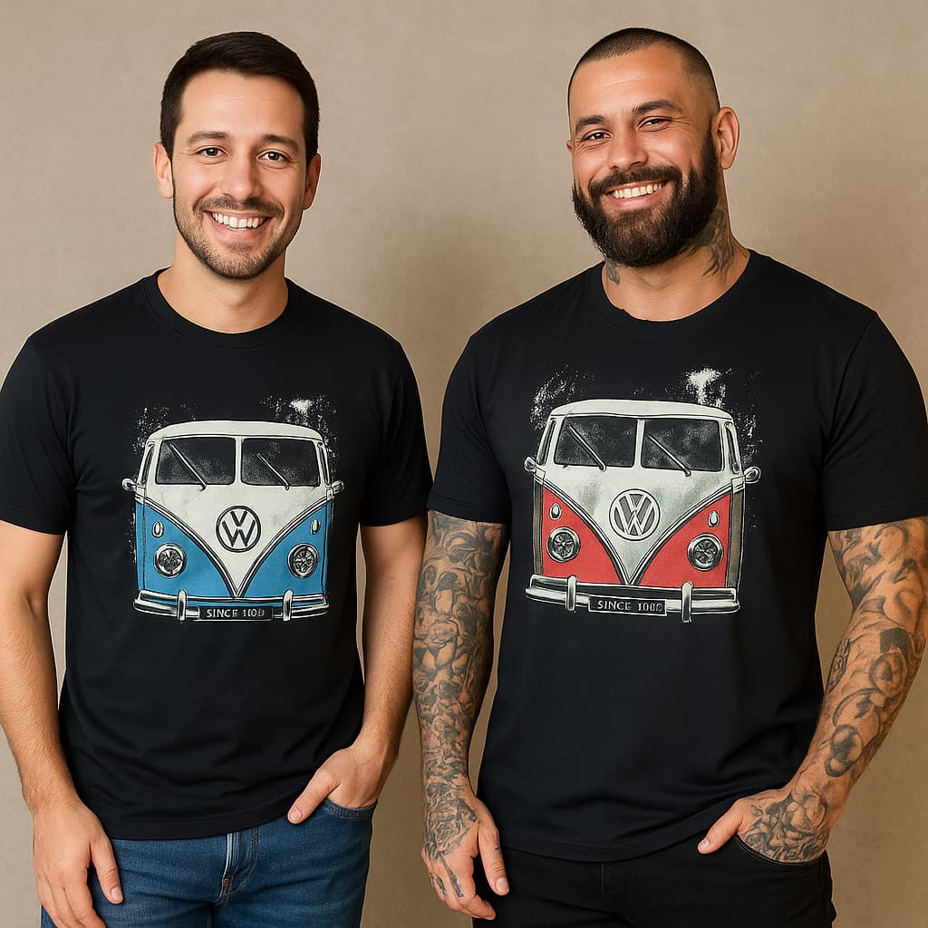 Camiseta  Masculina Personalizada com Estampa de Kombi 100% Algodão Velha Guarda